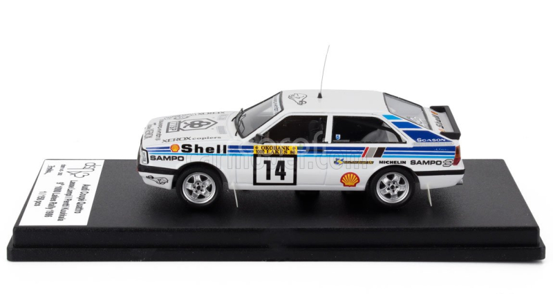 Trofeu Audi Quattro Coupe N 14 Rally 1000 Lakes 1986 Lasse Lampi - Pentti Kuukkala 1:43 Bílá Světle Modrá