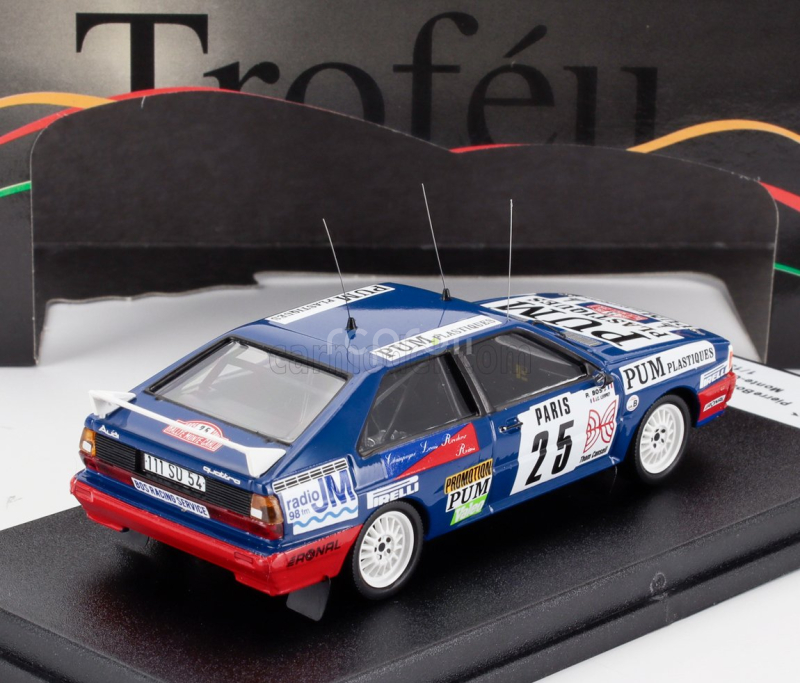 Trofeu Audi Quattro (night Version) N 25 Rally Montecarlo 1985 Pierre Bos - Jean Claude Leuvrey 1:43 Modrá Bílá Červená