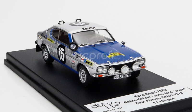 Trofeu Ford england Capri 2600 (night Version) N 15 Rally East African Safari 1970 Robin C. Hillyar - John Aird (jock) 1:43 Šedá Met Modrá