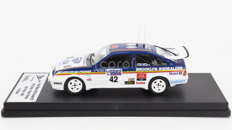 Trofeu Ford england Sierra Rs Cosworth N 42 Rally Rac Lombard 1986 Phil Collins  - Bryan Thomas 1:43 Modrá Bílá