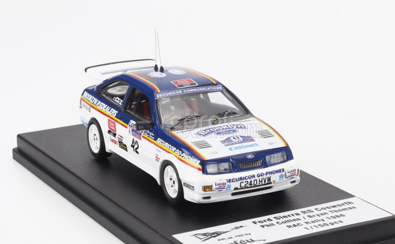 Trofeu Ford england Sierra Rs Cosworth N 42 Rally Rac Lombard 1986 Phil Collins  - Bryan Thomas 1:43 Modrá Bílá