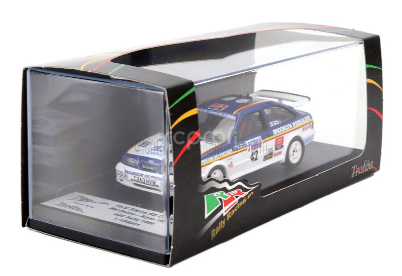 Trofeu Ford england Sierra Rs Cosworth N 42 Rally Rac Lombard 1986 Phil Collins  - Bryan Thomas 1:43 Modrá Bílá