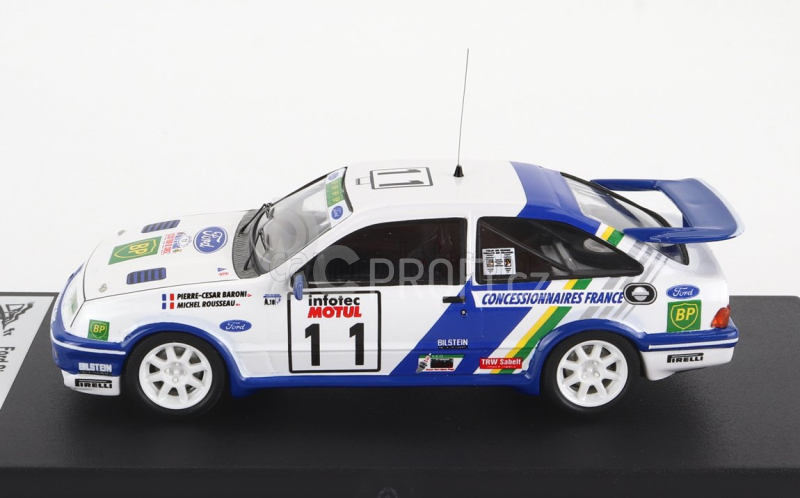 Trofeu Ford england Sierra Rs Cosworth (night Version) N 11 Rally Tour De Corse 1989 P.c.baroni - M.rousseau 1:43 Bílá Modrá