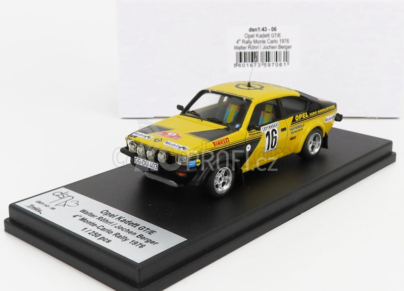 Trofeu Opel Kadett C Gt/e (night Version) N 16 4th Rally Montecarlo 1976 Walter Rohrl - Jochen Berger 1:43 Žlutá Černá