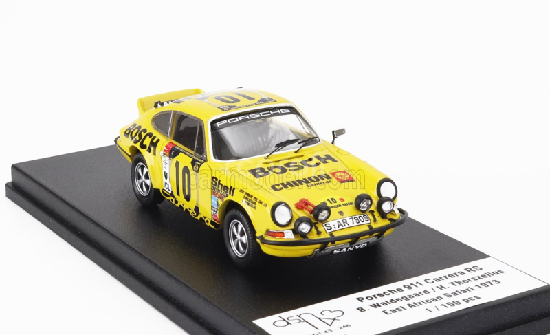 Trofeu Porsche 911 Carrera Rs Coupe (night Version) N 10 Rally East African Safari 1973 Bjorn Waldegaard - Hans Thorzelius 1:43 Žlutá