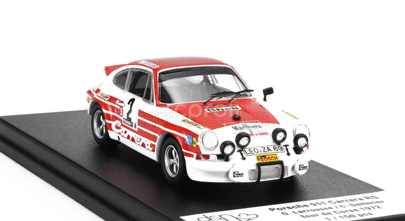Trofeu Porsche 911 Carrera Rs Coupe (night Version) N 2 Rally Tour De Corse 1972 Gerard Larrousse - Christian Delferier 1:43 Bílá Červená
