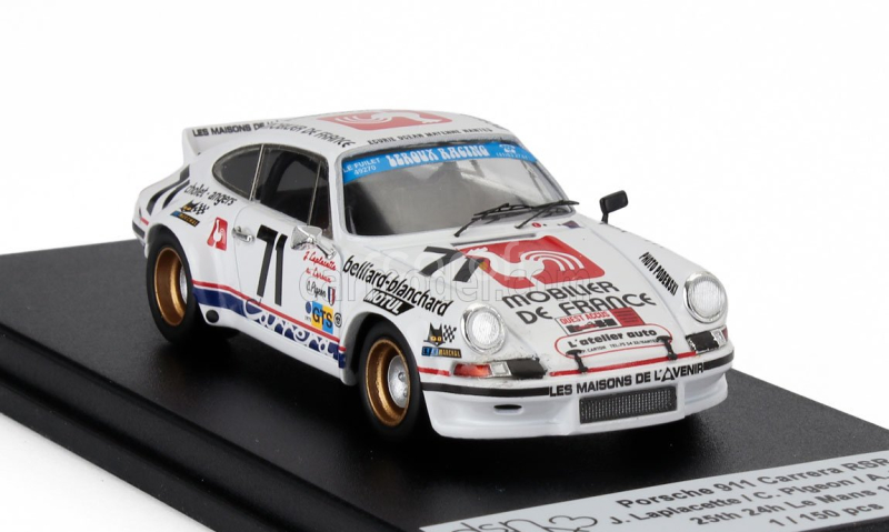 Trofeu Porsche 911 Carrera Rsr Coupe N 71 24h Le Mans 1975 Joel Laplacette - Claude Pigeon - Alain Leroux 1:43 Bílá