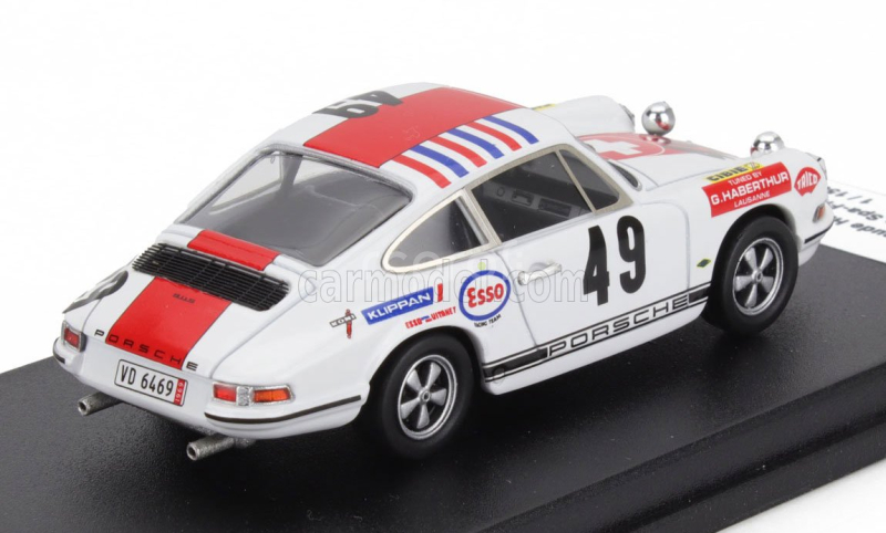 Trofeu Porsche 911 Coupe N 49 2nd 24h Spa Francorchamps 1969 Claude Haldi - Jean Cheneviere 1:43 Bílá Červená