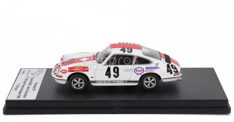 Trofeu Porsche 911 Coupe N 49 2nd 24h Spa Francorchamps 1969 Claude Haldi - Jean Cheneviere 1:43 Bílá Červená