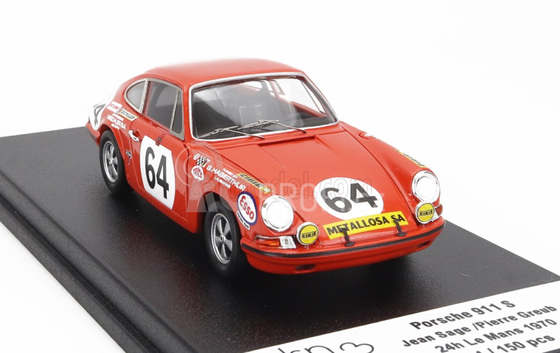 Trofeu Porsche 911s Coupe Team C.haldi N 64 24h Le Mans 1970 Jean Sage - Pierre Greub 1:43 Orange