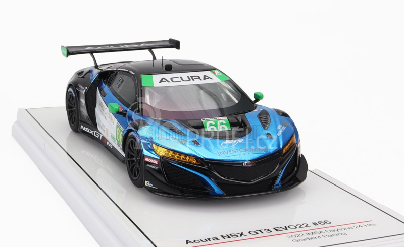 Truescale Acura Nsx Gt3 Evo22 3.5l Turbo V6 Team Gradient Racing N 66 24h Daytona 2022 K.simpson - T.bechtolsheimer 1:43 Černá Bílá Modrá