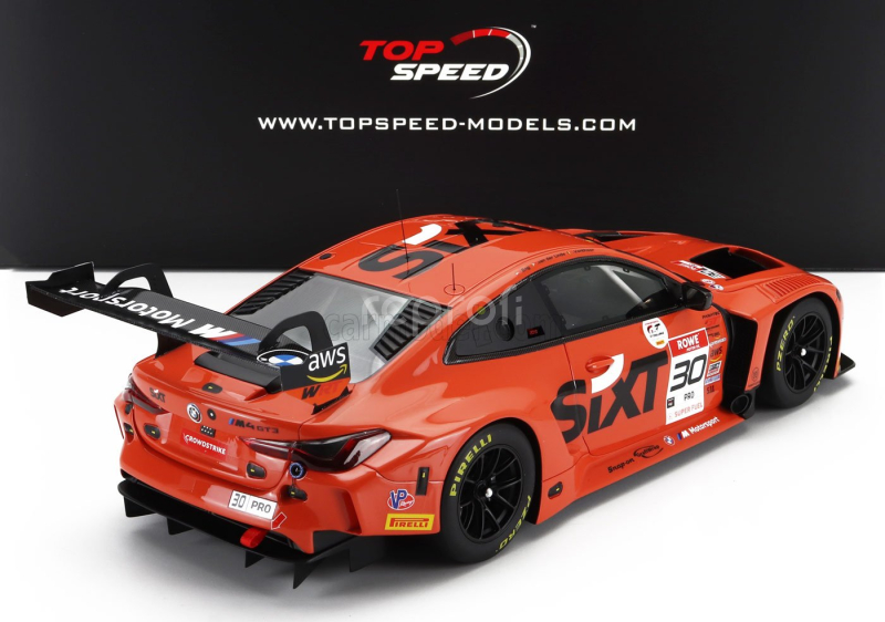 Truescale BMW 4-series M4 Gt3 Team Bmw Wrt N 30 Winner 8h Igtc Indy 2023 Sheldon Van Der Linde - Dries Vanthoor - Philippe Eng 1:18 Oranžová Černá