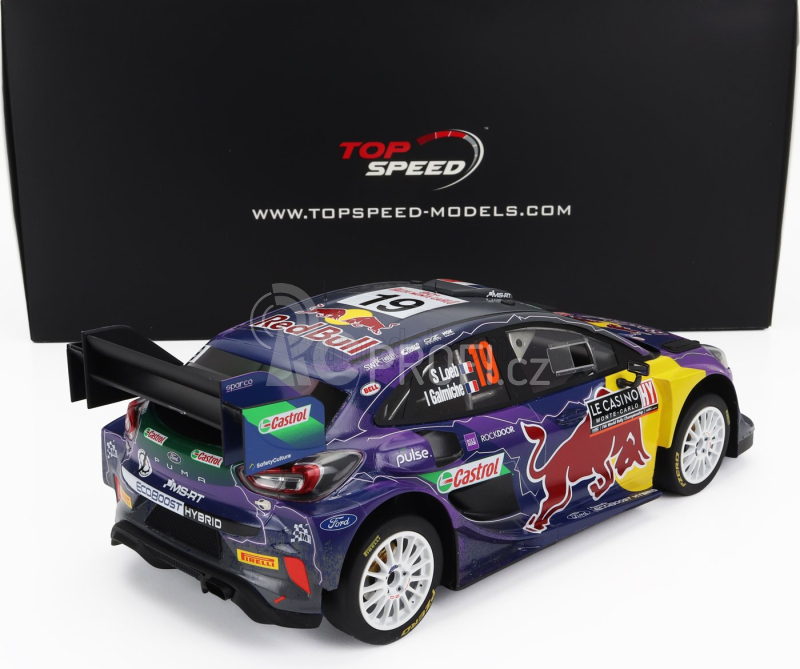 Truescale Ford england Puma Rally1 Red Bull Team Ford World Rally M-sport N 19 Winner Rally Montecarlo 2022 S.loeb - I.galmiche 1:18 Fialová Žlutá Černá