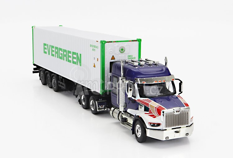 Truescale Western star 49x Truck Trasporto Container 40' Evergreen 1990 1:64 Modrá Bílá