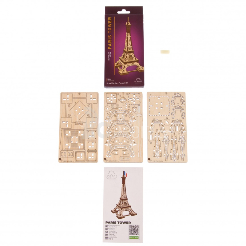 Ugears 3D dřevěné mechanické puzzle Eifellova věž