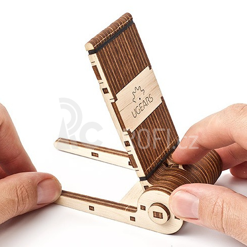 Ugears 3D dřevěné mechanické puzzle Skládací stojan na telefon
