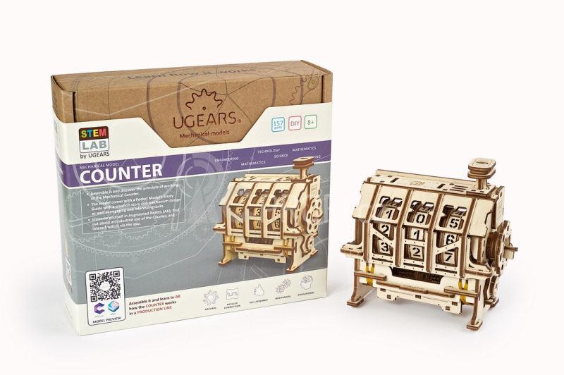 Ugears 3D dřevěné mechanické puzzle STEM klikací počítadlo