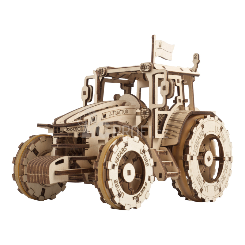 Ugears 3D dřevěné mechanické puzzle Traktor vítězí