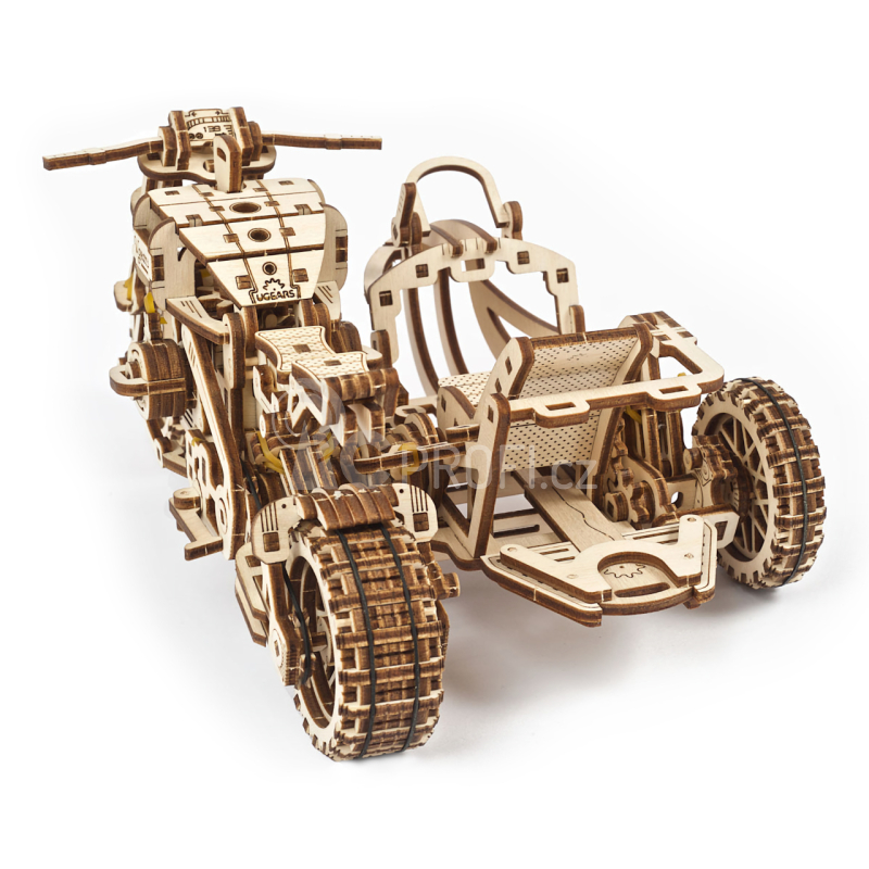 Ugears 3D dřevěné mechanické puzzle UGR-10 Motorka (scrambler) s vozíkem