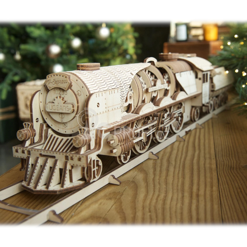 Ugears 3D dřevěné mechanické puzzle V-Express parní lokomotiva 4-6-2 s tendrem