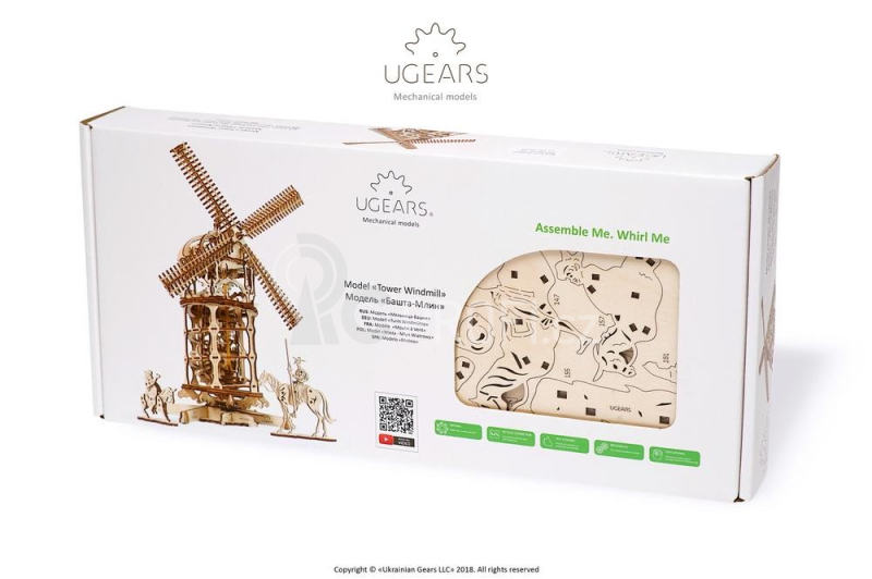 Ugears 3D dřevěné mechanické puzzle Větrný mlýn