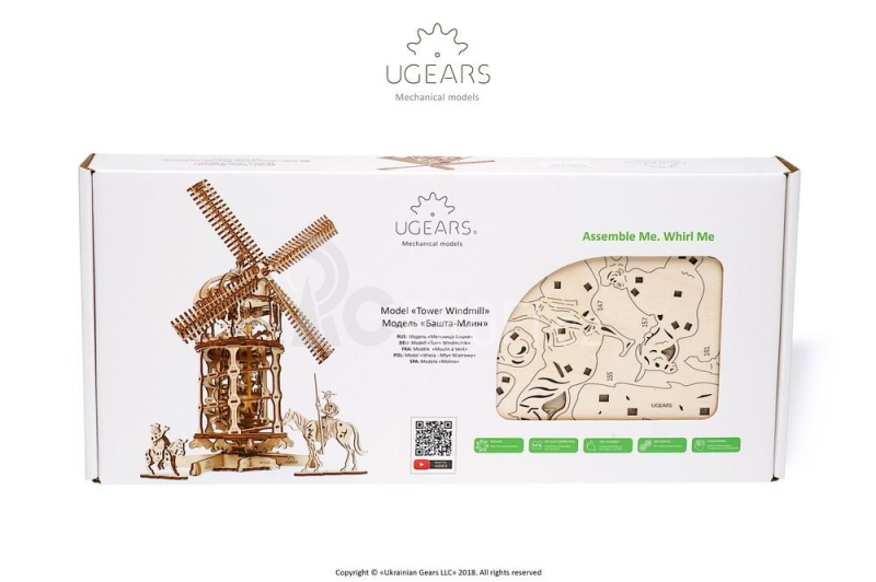 Ugears 3D dřevěné mechanické puzzle Větrný mlýn