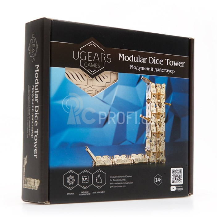 Ugears 3D dřevěné mechanické puzzle Věž pro hry s kostkami