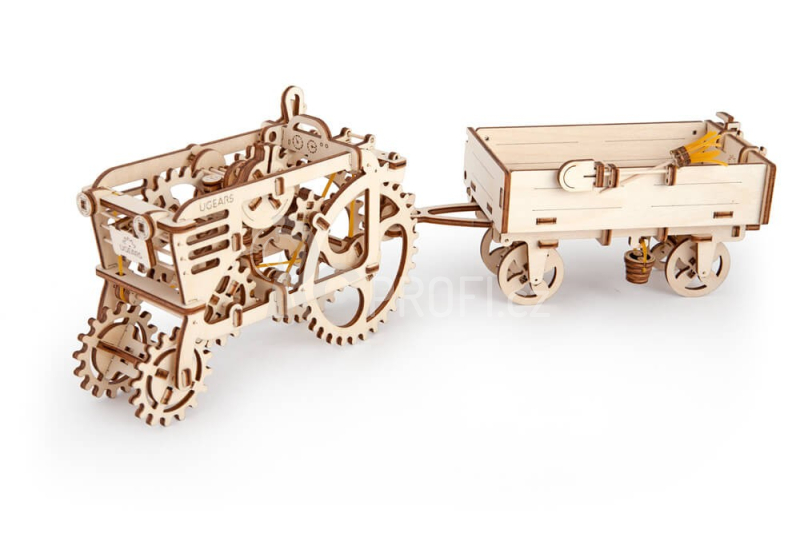Ugears 3D dřevěné mechanické puzzle Vlečka k traktoru