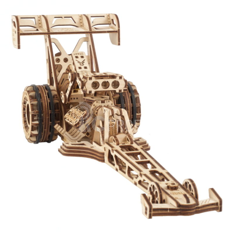Ugears 3D dřevěné mechanické puzzle Závodní auto (dragster)