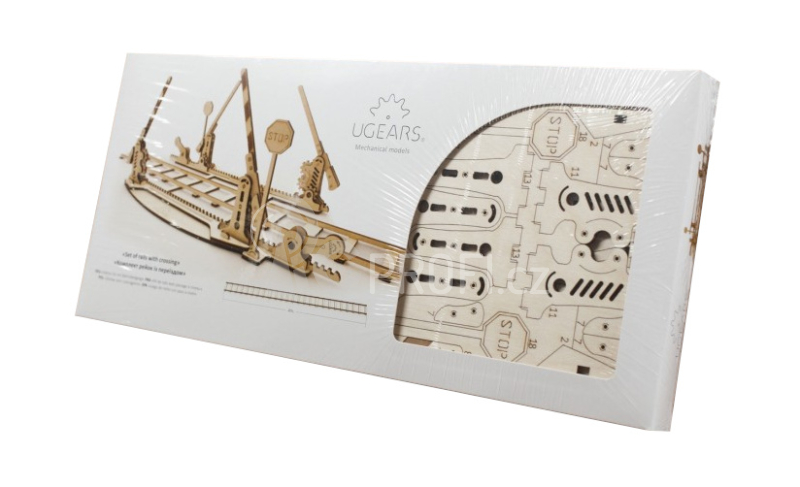 Ugears 3D dřevěné mechanické puzzle Železniční přejezd s 4 m kolejí