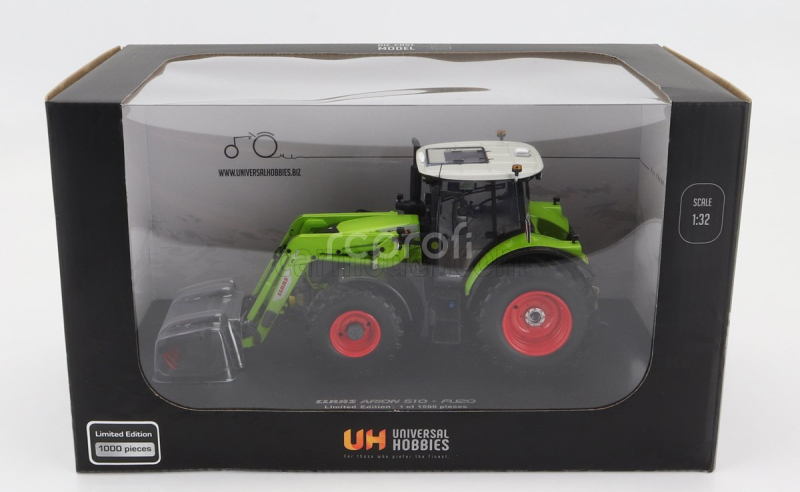 Universal hobbies Claas Arion 510 + Fu20 Tractor With Front Scraper 2020 1:32 Světle Zelená