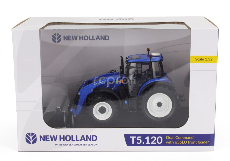 Universal hobbies New holland T5.120 Tractor With Front Scraper 2018 1:32 Modrá Černá