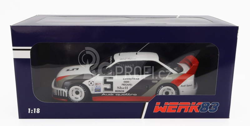 Werk83 Audi 90 Quattro Team Audi Sport N 5 500km Road America Imsa 1989 H.haywood - S.goodyear 1:18 Bílá Šedá Červená