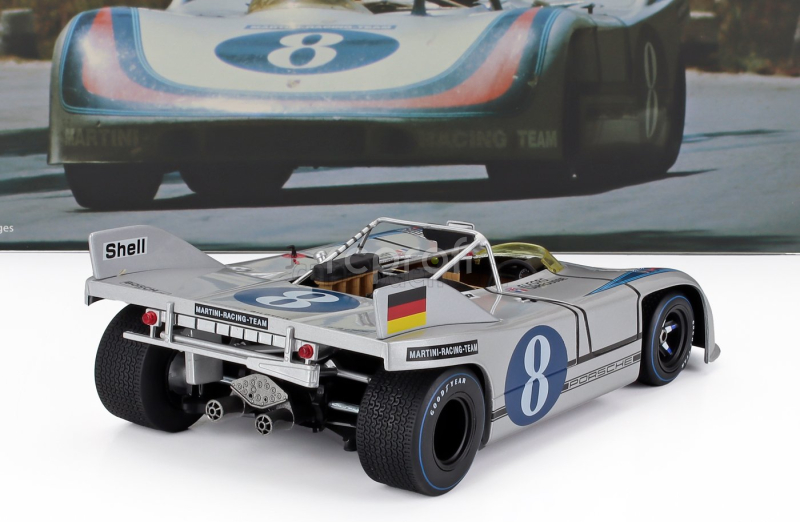 Werk83 Porsche 908/03 Spider Team Martini Racing N 8 Targa Florio 1971 Vic Elford - Gerard Larrousse 1:18 Stříbrná Modrá