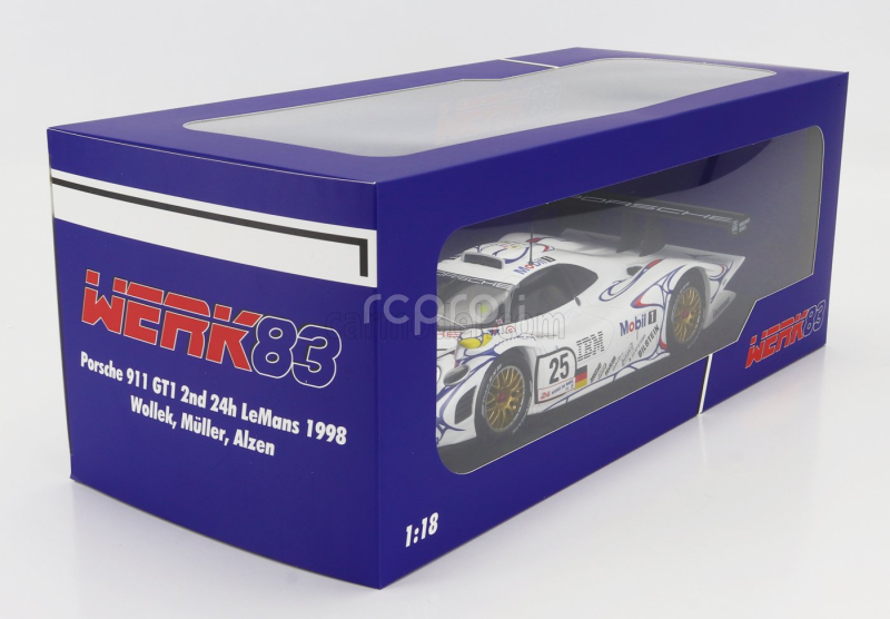 Werk83 Porsche 911 Gt1-98 3.2l Turbo Team Porsche Ag Mobil-1 N 25 2nd 24h Le Mans 1998 Uwe Alzen - Jorg Muller - Bob Wollek 1:18 Bílá Modrá Červená