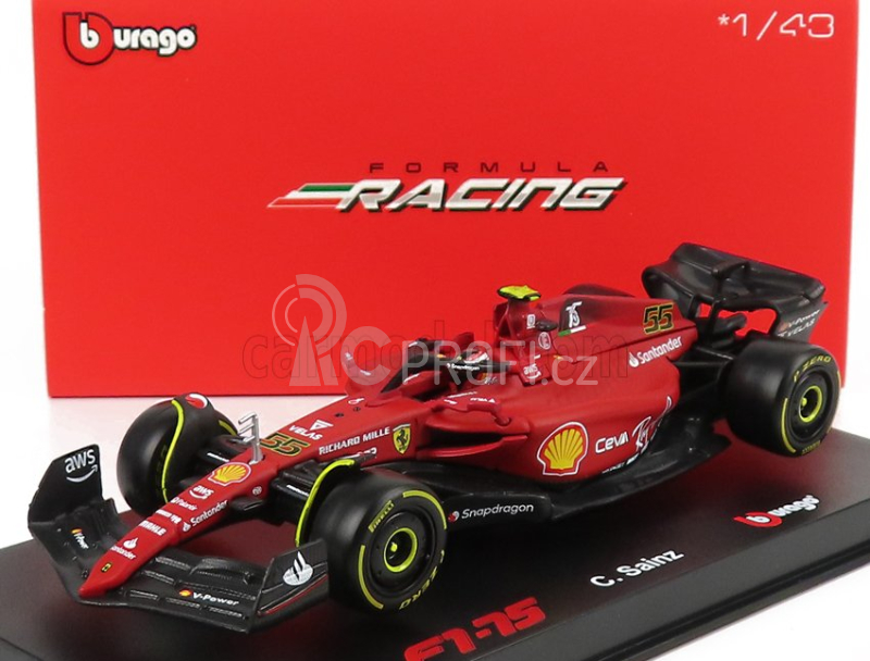 Bburago Ferrari F1-75 Scuderia Ferrari N 55 Season 2022 Carlos Sainz 1:43, červená
