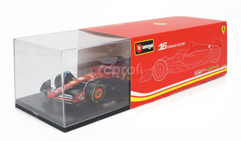 Bburago Ferrari F1  Sf-24 Team Scuderia Ferrari N 16 4th Emilia Romagna Imola Gp 2024 Charles Leclerc - Con Vetrina - With Showcase 1:18 Červená Černá