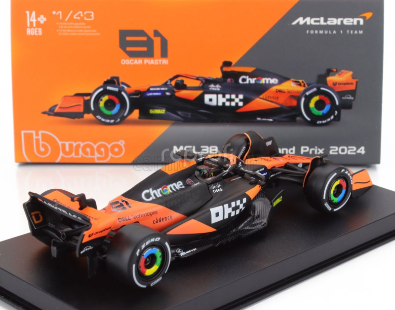 Bburago Mclaren F1  Mcl38 Team Mclaren N 81 Miami Gp 2024 Oscar Piastri - With Pilot And Showcase 1:43 Oranžová Černá