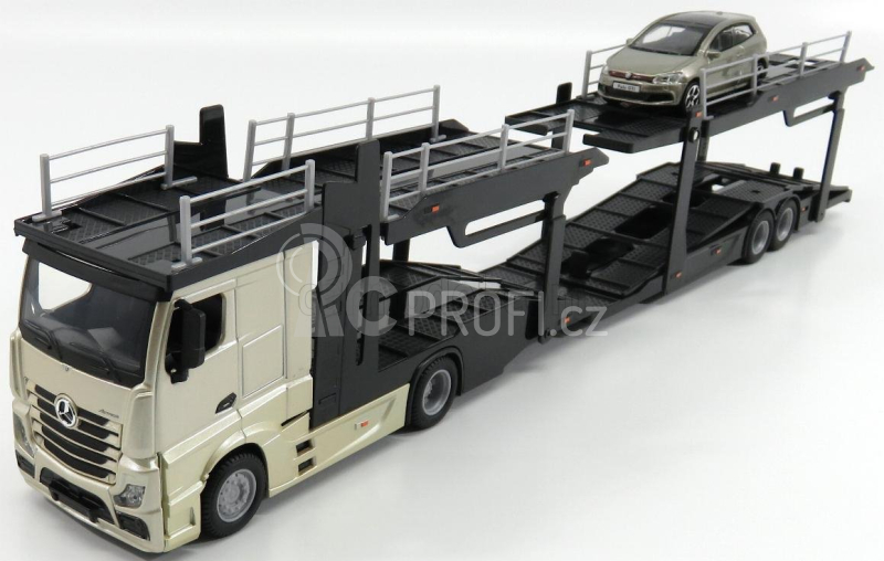 Bburago Mercedes benz Actros 2 2545 Truck Car Transporter 2016 With Volkswagen Polo Gti 1:43 Zlatá Met Černá Šedá Met