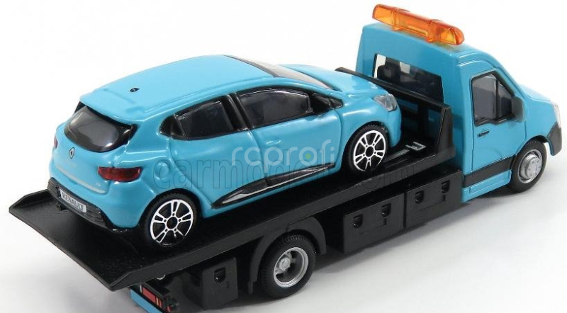 Bburago Mercedes benz Sprinter Soccorso Stradale With Renault Clio Iv 4-door 2013 - Carro Attrezzi - Wrecker Road Service 1:43 Světle Modrá
