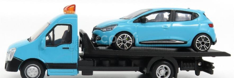 Bburago Mercedes benz Sprinter Soccorso Stradale With Renault Clio Iv 4-door 2013 - Carro Attrezzi - Wrecker Road Service 1:43 Světle Modrá