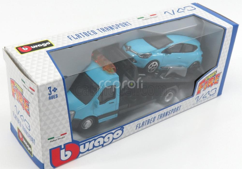 Bburago Mercedes benz Sprinter Soccorso Stradale With Renault Clio Iv 4-door 2013 - Carro Attrezzi - Wrecker Road Service 1:43 Světle Modrá