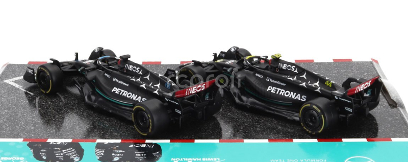 Bburago Mercedes gp Set F1 2x W14 Team Mercedes-amg Petronas Formula One N 44 Season 2023 Lewis Hamilton + N 63 Season 2023 George Russell 1:43 Matt Black