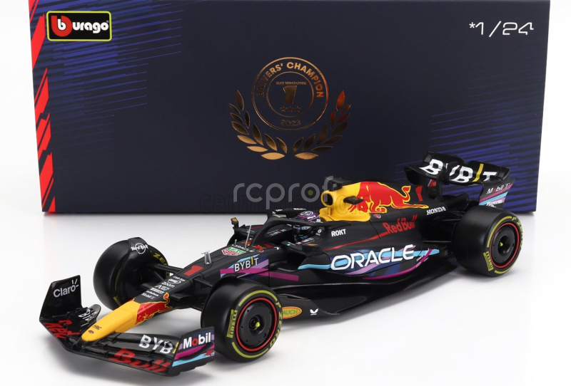Bburago Red bull F1  Rb19 Team Oracle Red Bull Racing N 1 World Champion Winner Miami Gp 2023 Max Verstappen - With Pilot And Showcase 1:24 Matt Blue