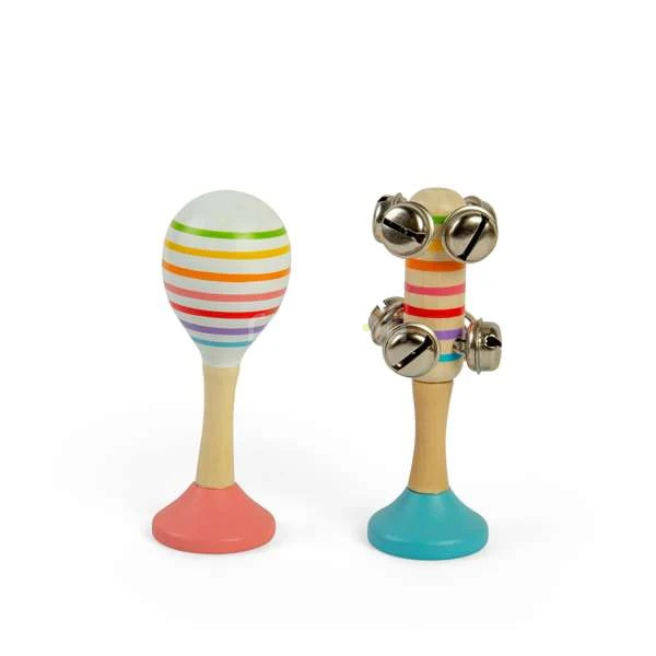 Bigjigs Toys Sada Rumba koule růžová a rolničky modré