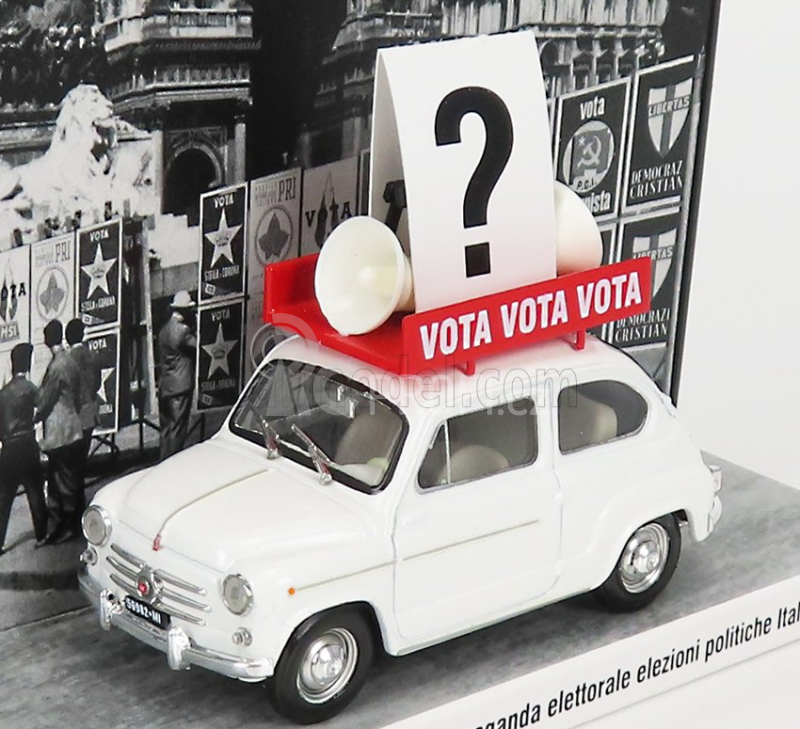 Brumm prom Fiat 600d 1963 - Propaganda Elettorale Elezioni Italia Vota - Vota - Vota 1:43 Bílá