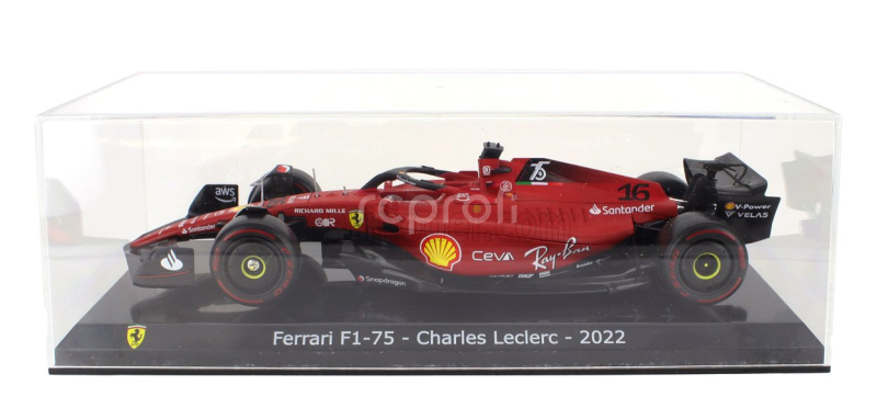 Edicola Ferrari F1-75 Scuderia Ferrari N 16 Season 2022 Charles Leclerc - Con Vetrina - With Showcase 1:24 Červená Černá