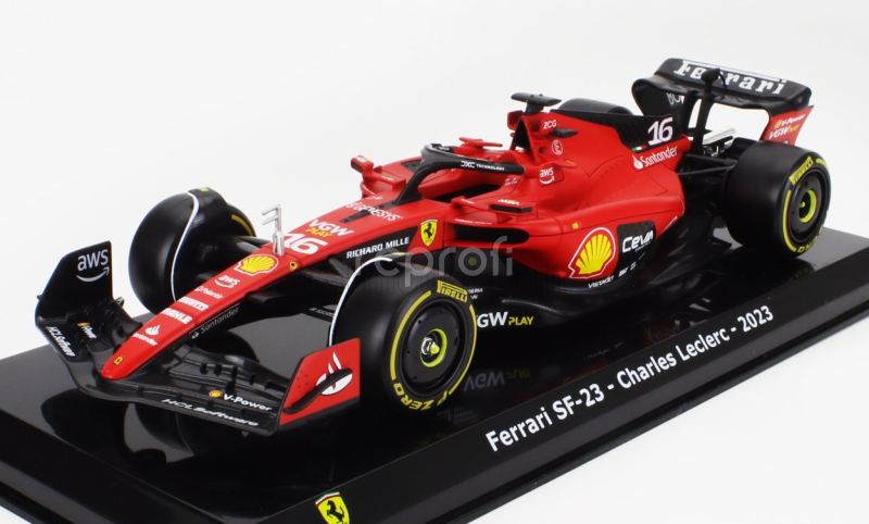 Edicola Ferrari F1  Sf-23 Team Scuderia Ferrari N 16 Season 2023 Charles Leclerc - Con Vetrina - With Showcase 1:24 Červená Černá Žlutá