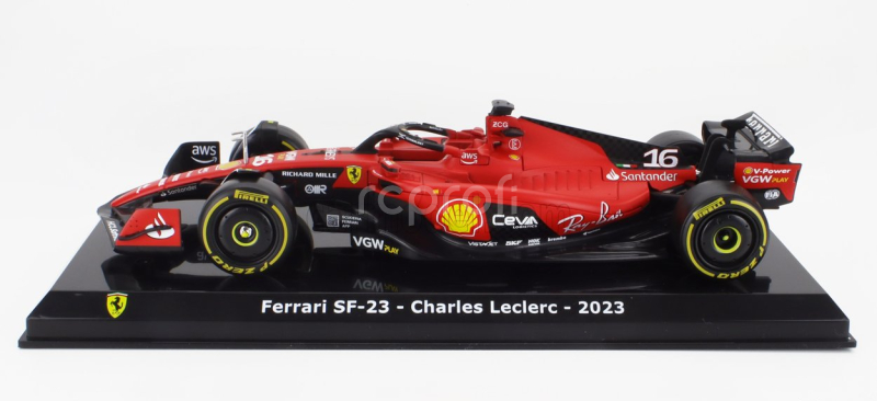 Edicola Ferrari F1  Sf-23 Team Scuderia Ferrari N 16 Season 2023 Charles Leclerc - Con Vetrina - With Showcase 1:24 Červená Černá Žlutá