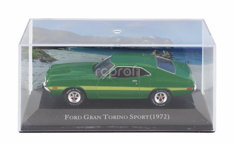 Edicola Ford usa Gran Torino Sport Coupe 1972 - Con Vetrina - With Showcase 1:43 Zelená Žlutá